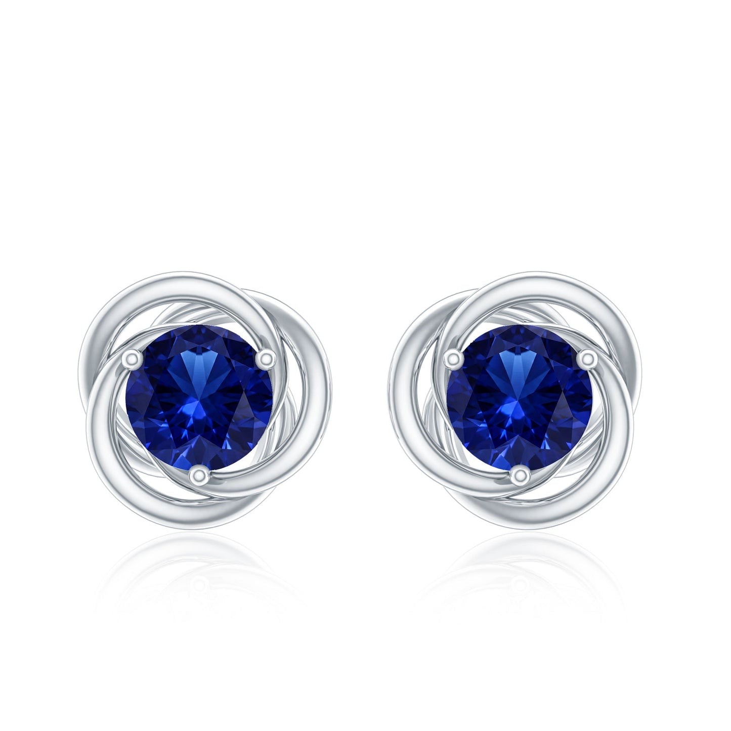 Created Blue Sapphire Solitaire Swirl Stud Earrings
