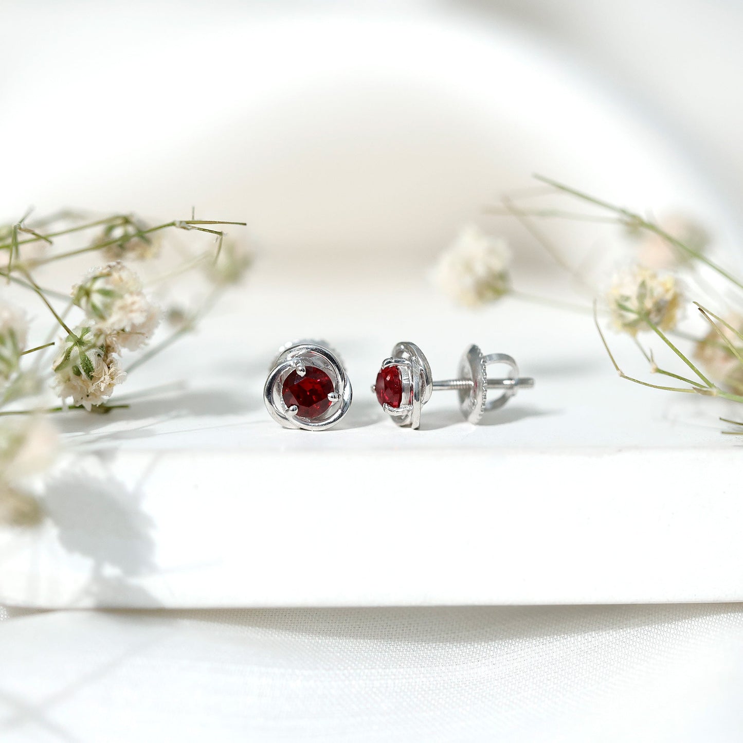 Lab Created Ruby Swirl Stud Earrings with Screw Back