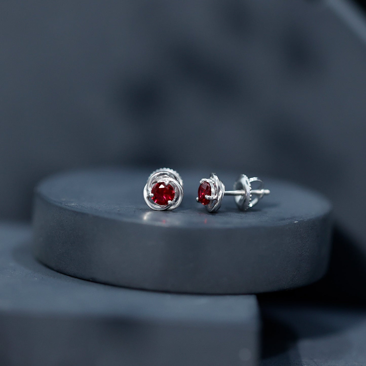 Lab Created Ruby Swirl Stud Earrings with Screw Back