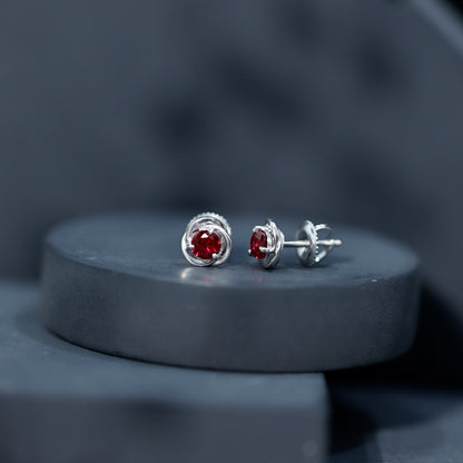 Lab Created Ruby Swirl Stud Earrings with Screw Back