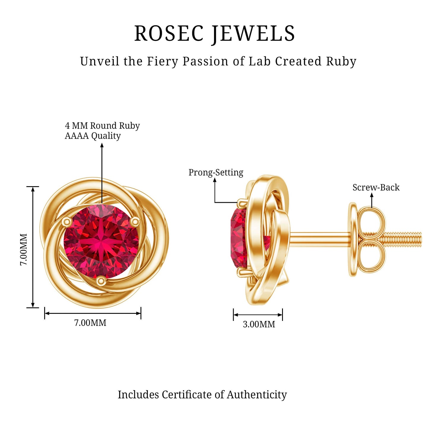 Lab Created Ruby Swirl Stud Earrings with Screw Back