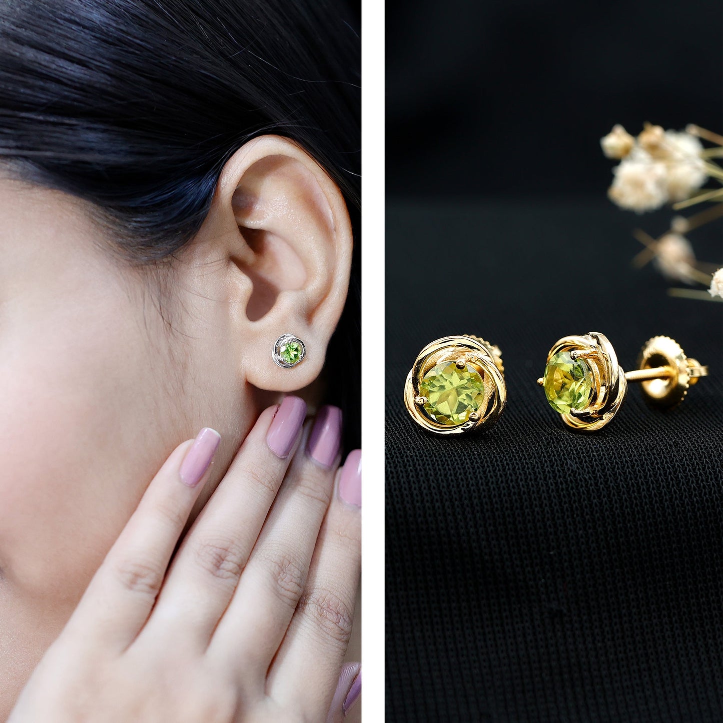 1 Carat Round Cut Peridot Swirl Stud Earrings