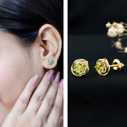 1 Carat Round Cut Peridot Swirl Stud Earrings