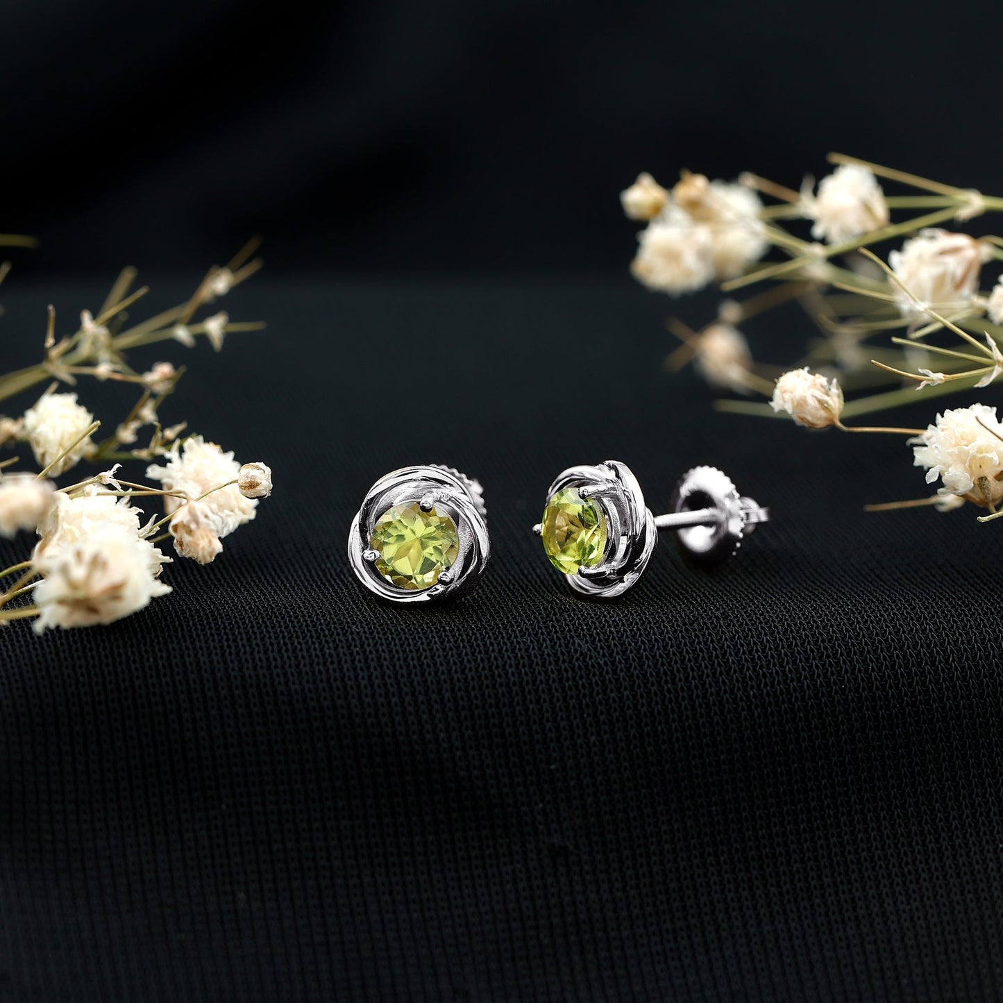 1 Carat Round Cut Peridot Swirl Stud Earrings