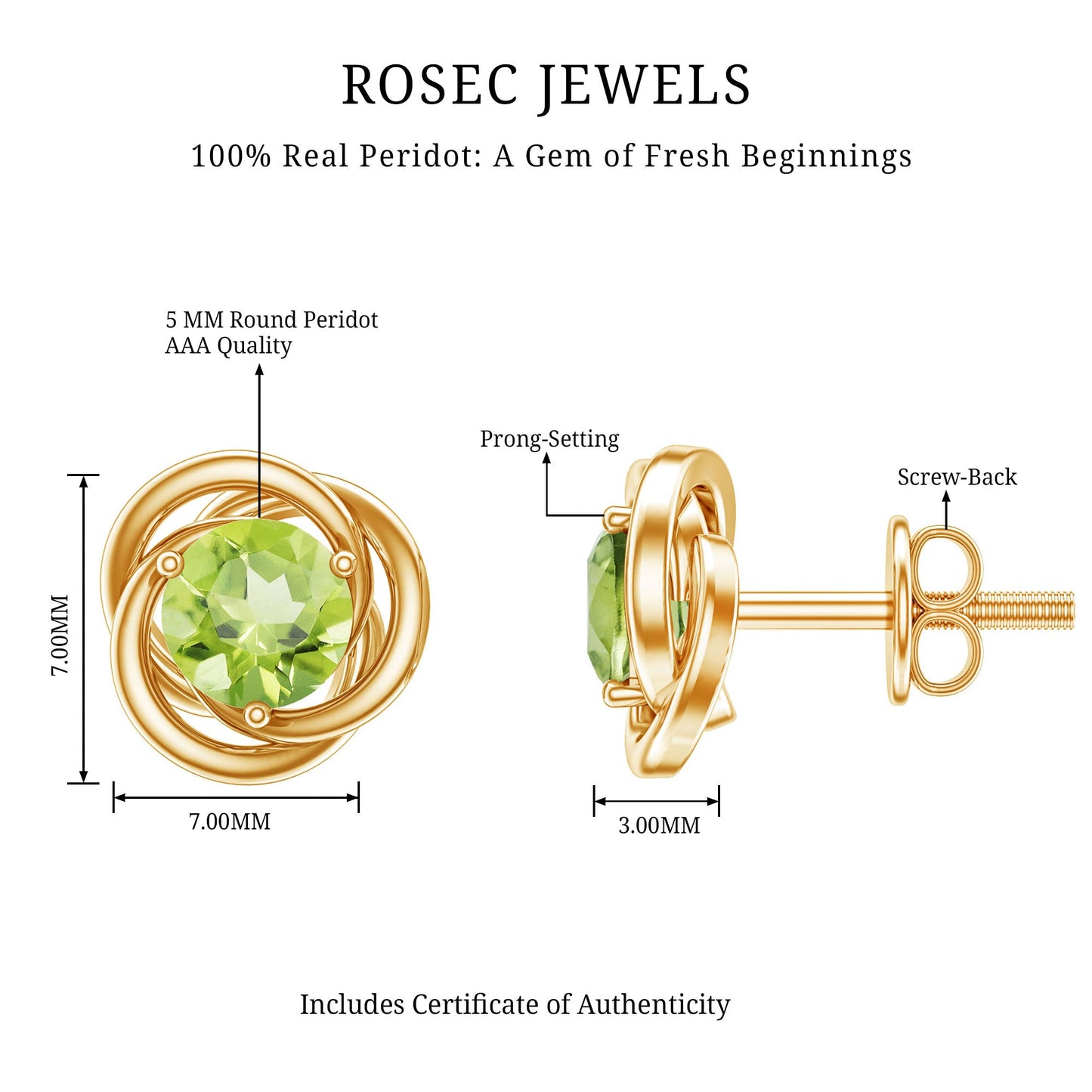1 Carat Round Cut Peridot Swirl Stud Earrings