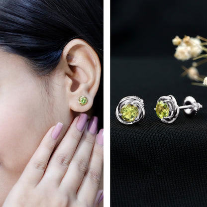 1 Carat Round Cut Peridot Swirl Stud Earrings