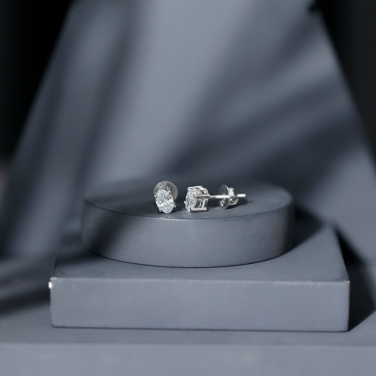 0.8 Carat Oval Shaped Lab Grown Diamond Solitaire Stud Earrings