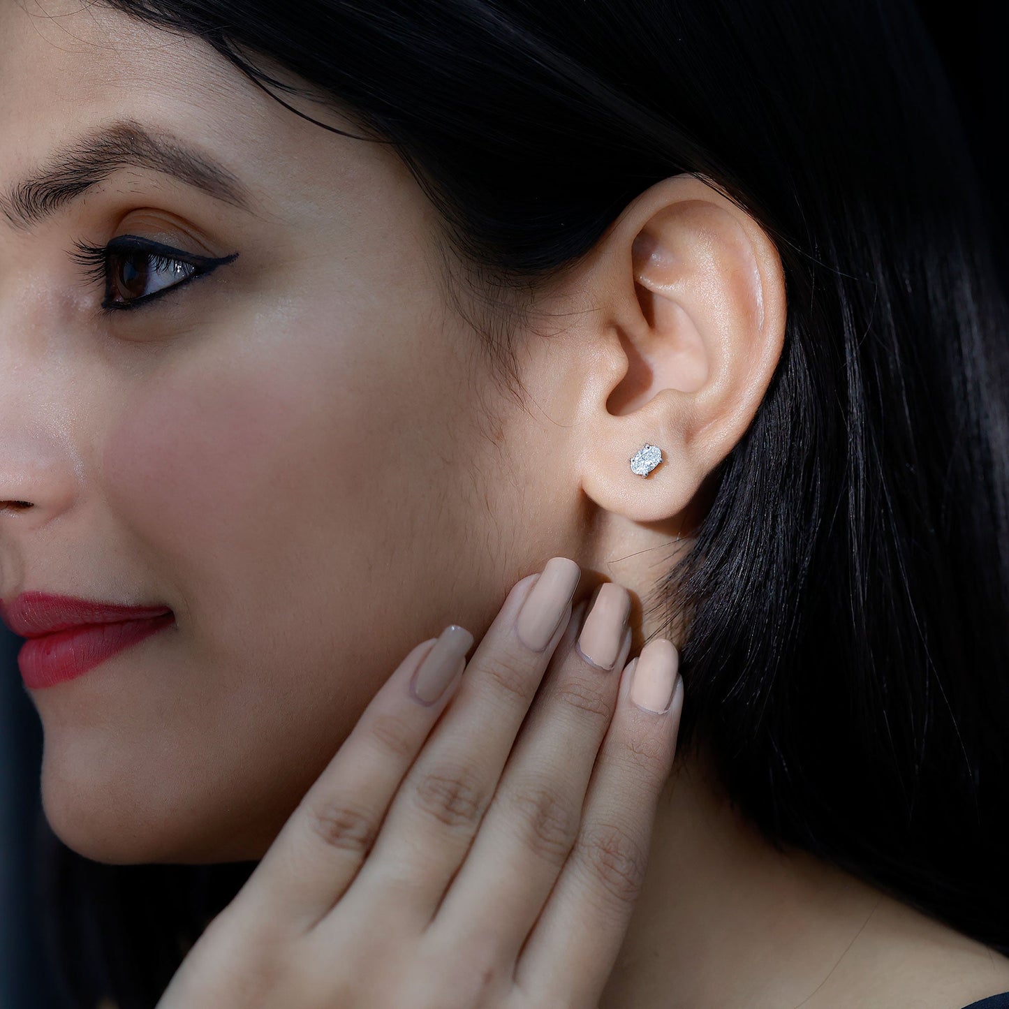 0.8 Carat Oval Shaped Lab Grown Diamond Solitaire Stud Earrings