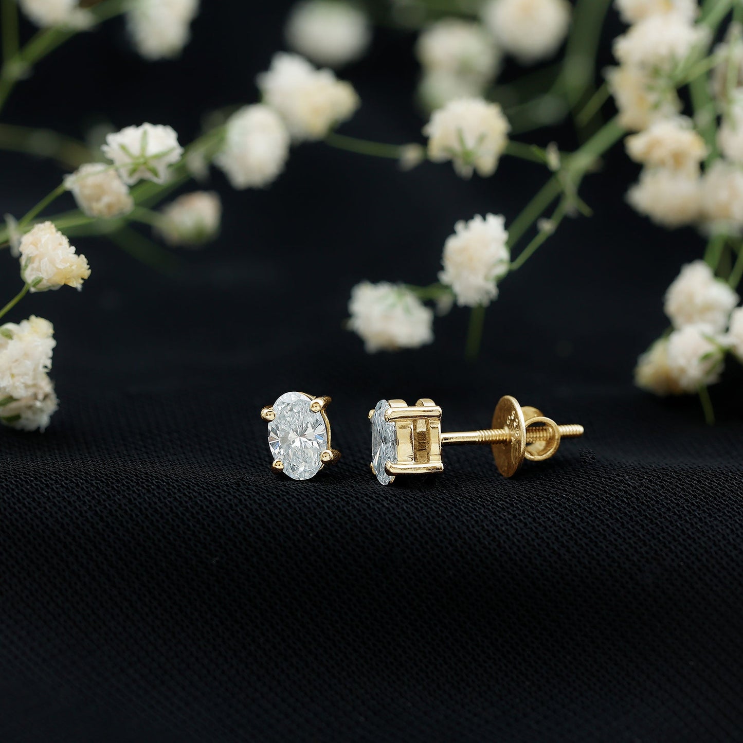 0.8 Carat Oval Shaped Lab Grown Diamond Solitaire Stud Earrings