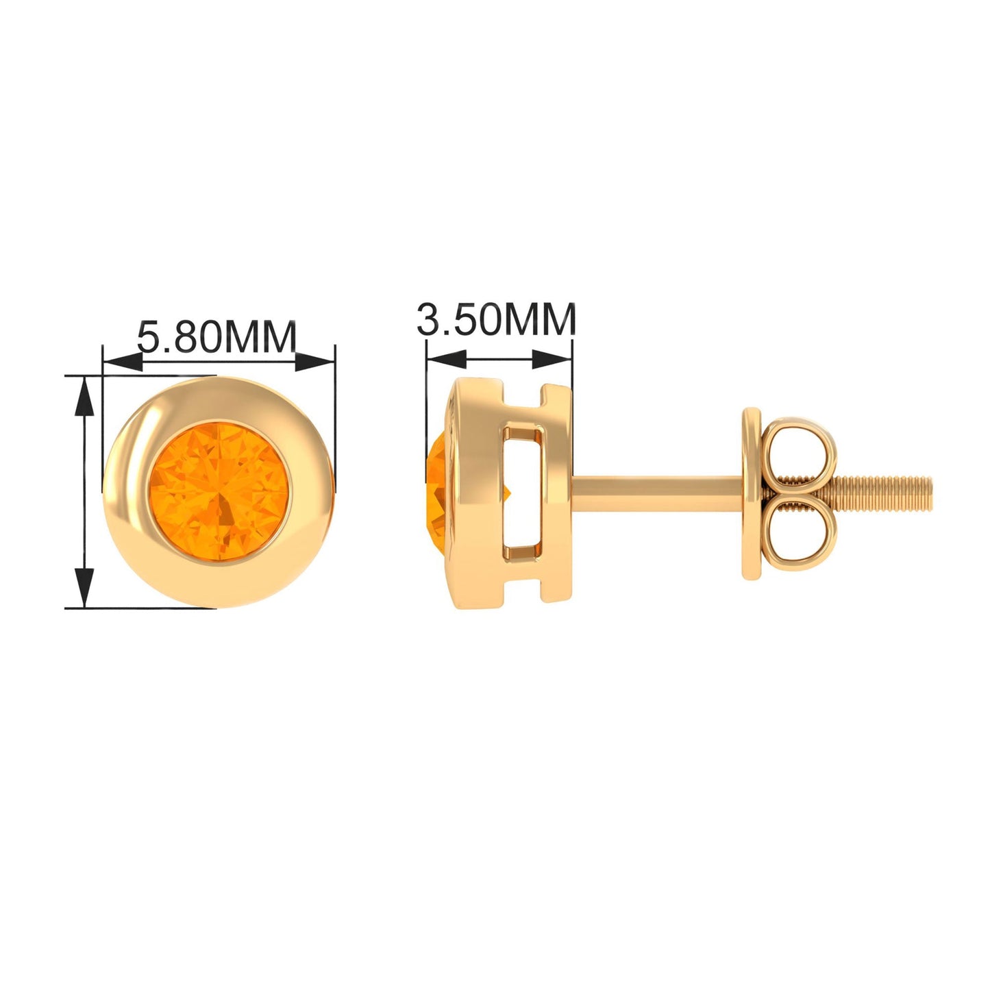 0.9 Carat Bezel Set Round Fire Opal Solitaire Stud Earrings