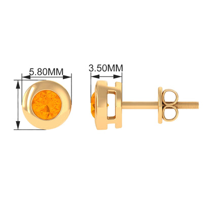 0.9 Carat Bezel Set Round Fire Opal Solitaire Stud Earrings