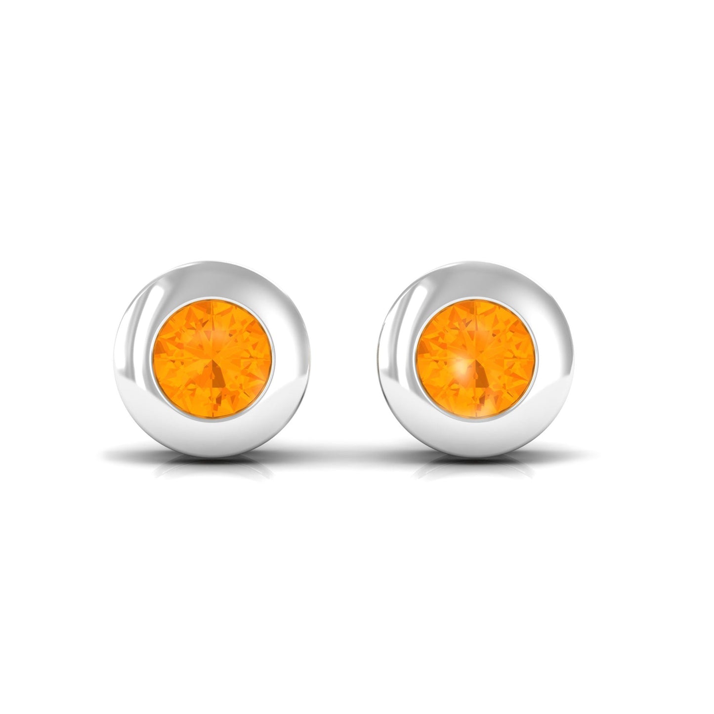 0.9 Carat Bezel Set Round Fire Opal Solitaire Stud Earrings