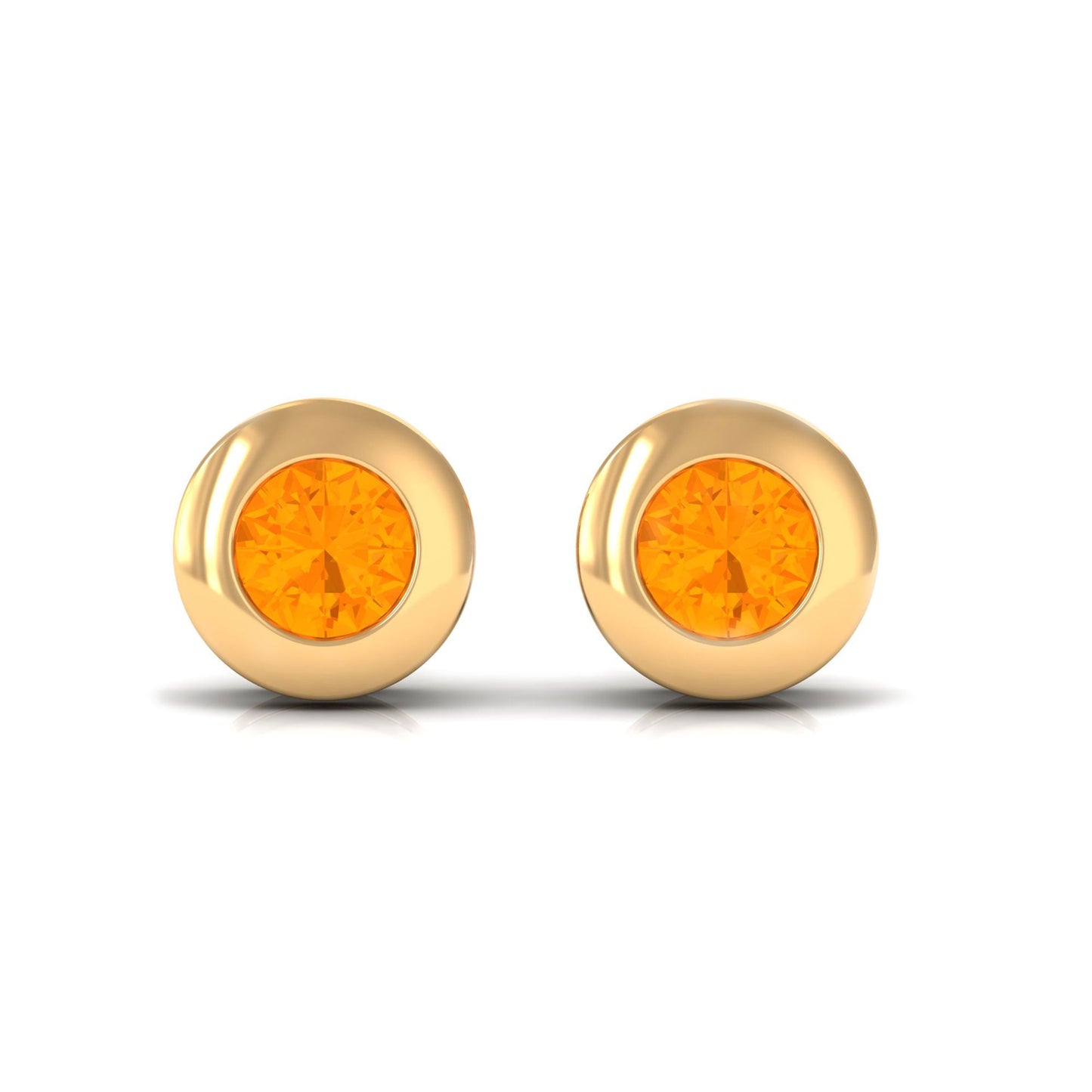 0.9 Carat Bezel Set Round Fire Opal Solitaire Stud Earrings