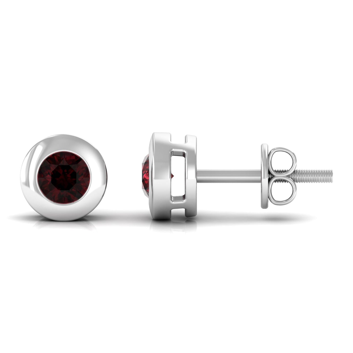 Garnet Solitaire Stud Earrings in Bezel Setting