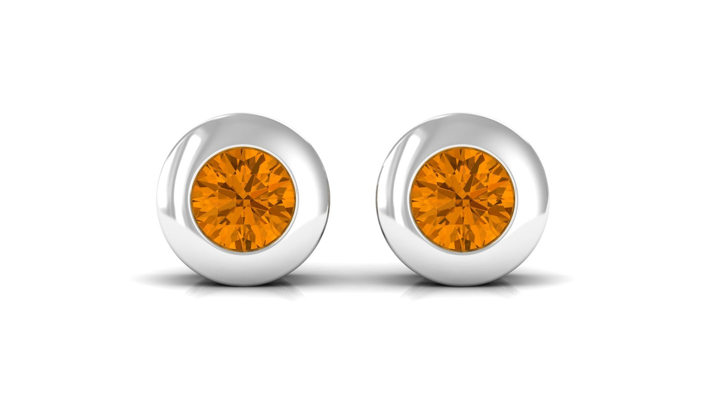1 Carat Natural Citrine Solitaire Stud Earrings in Bezel Setting