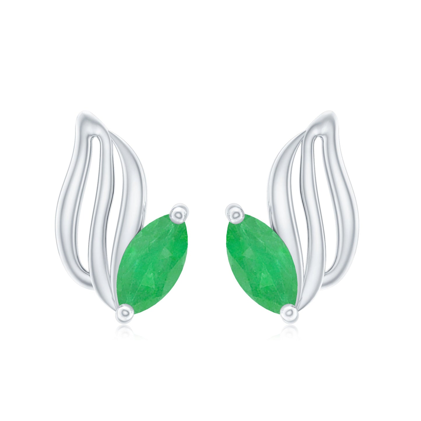 Natural Inspired Marquise Emerald Leaf Earrings with Screw Back