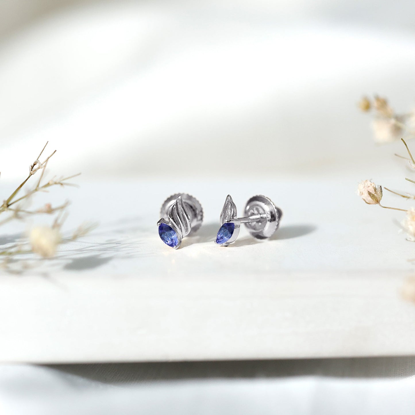 Natural Marquise Tanzanite Leaf Earrings with Screw Back