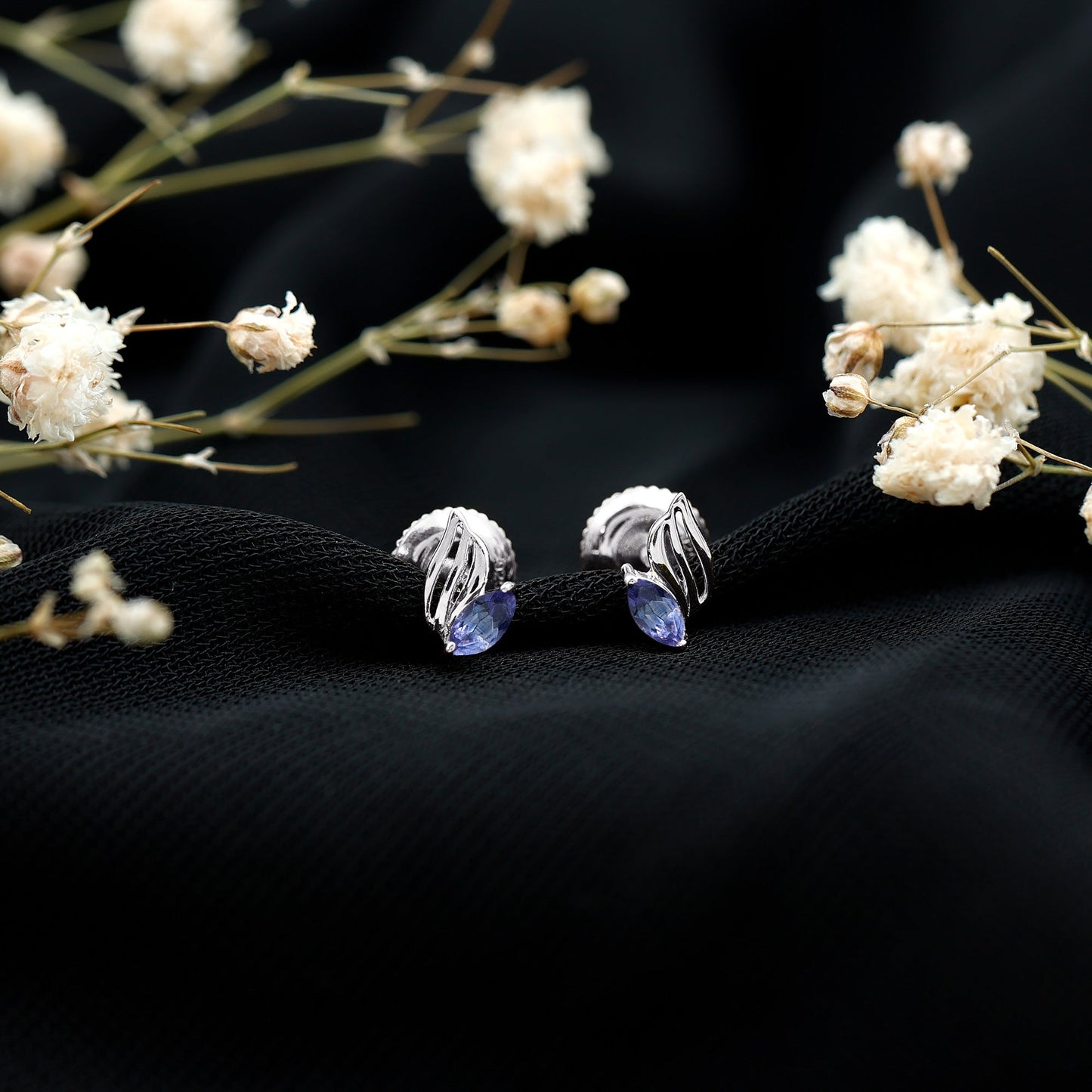 Natural Marquise Tanzanite Leaf Earrings with Screw Back