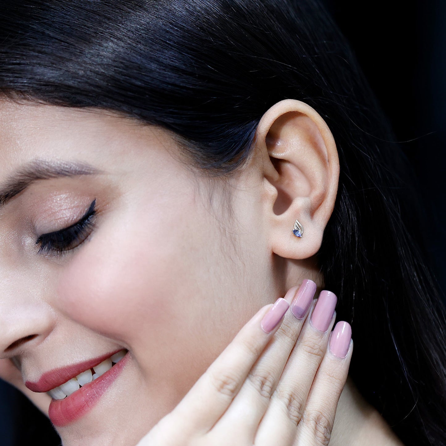 Natural Marquise Tanzanite Leaf Earrings with Screw Back