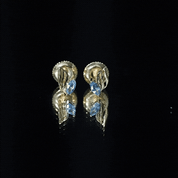 Natural Swiss Blue Topaz Leaf Earrings in Silver