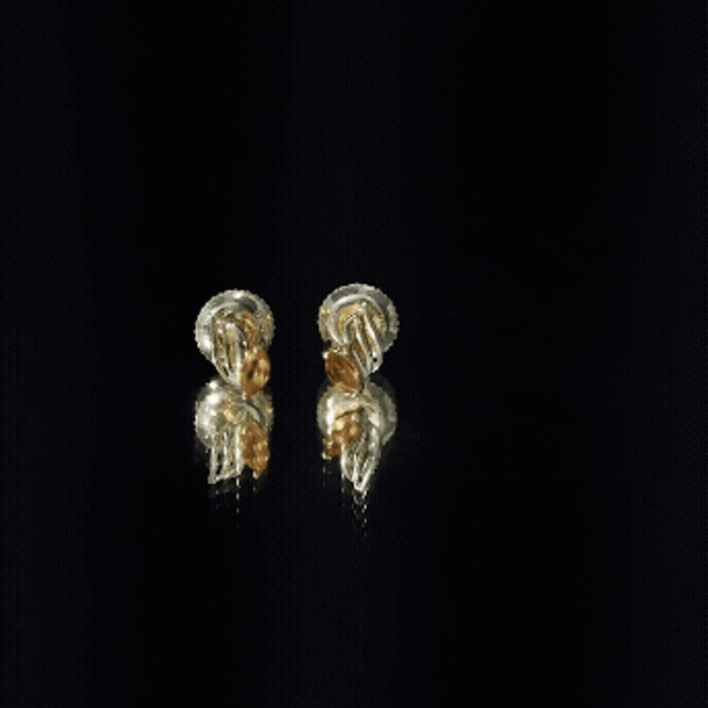 Nature Inspired Citrine Leaf Earrings in Gold Plated Silver