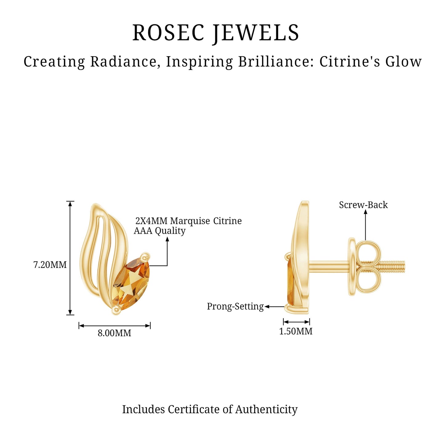 Nature Inspired Citrine Leaf Earrings in Gold Plated Silver