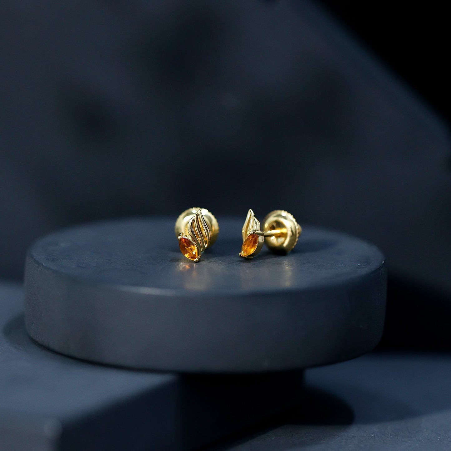 Nature Inspired Citrine Leaf Earrings in Gold Plated Silver