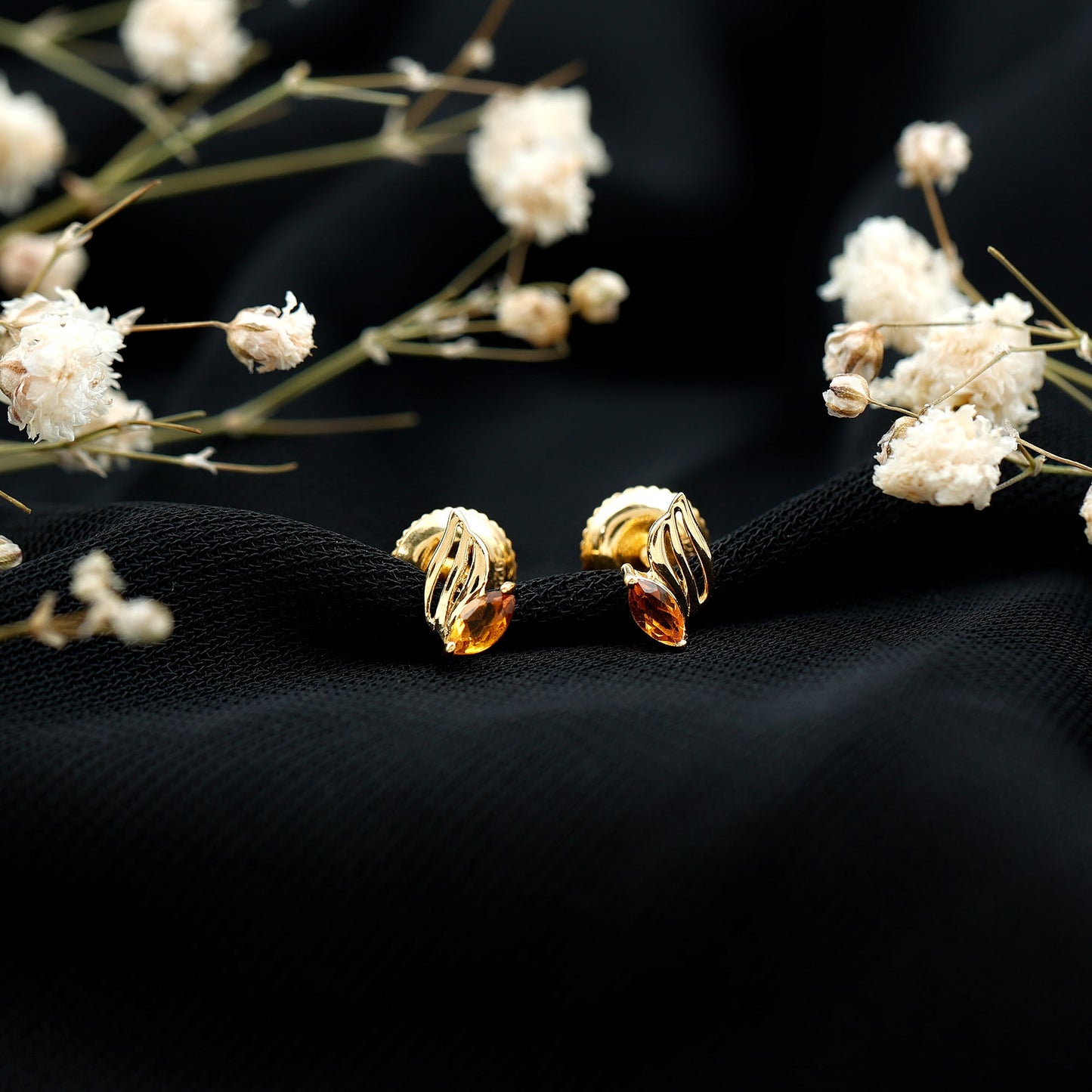 Nature Inspired Citrine Leaf Earrings in Gold Plated Silver