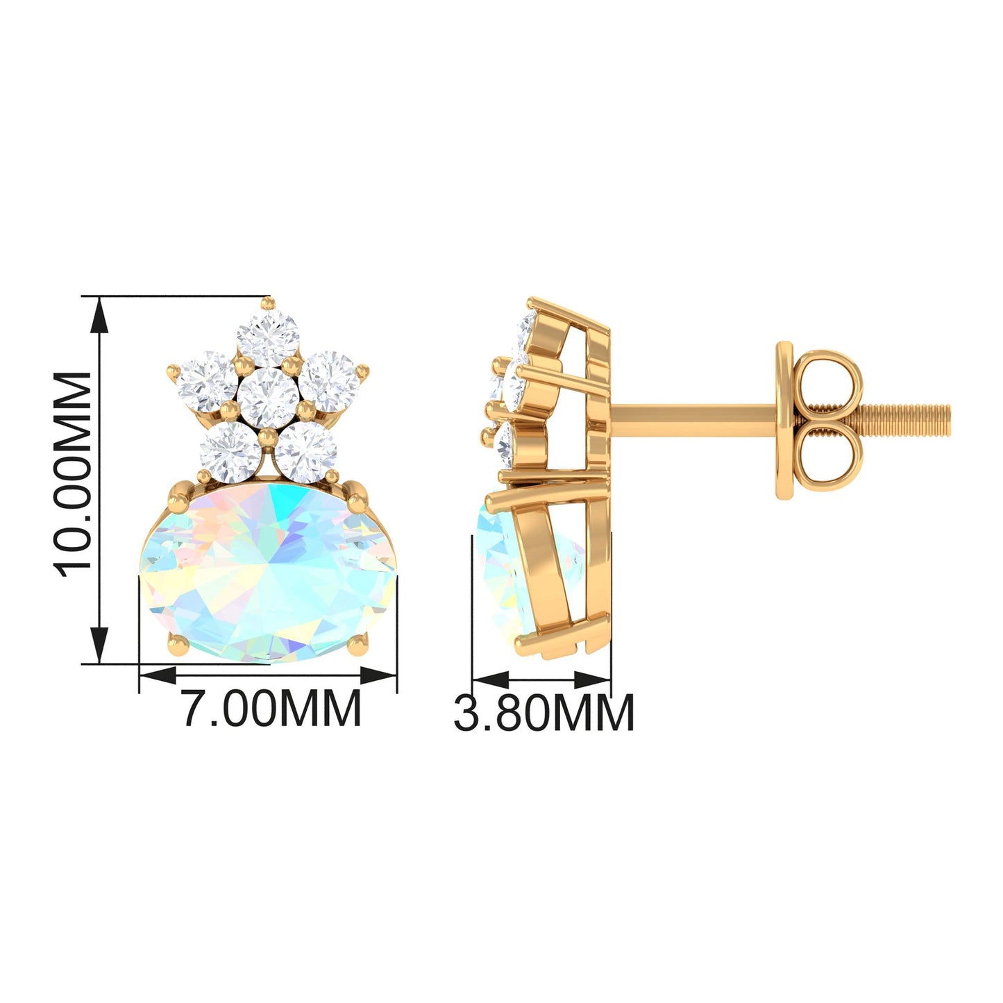 1.8 Carat Oval Ethiopian Opal Stud Earrings with Floral Diamond Accent