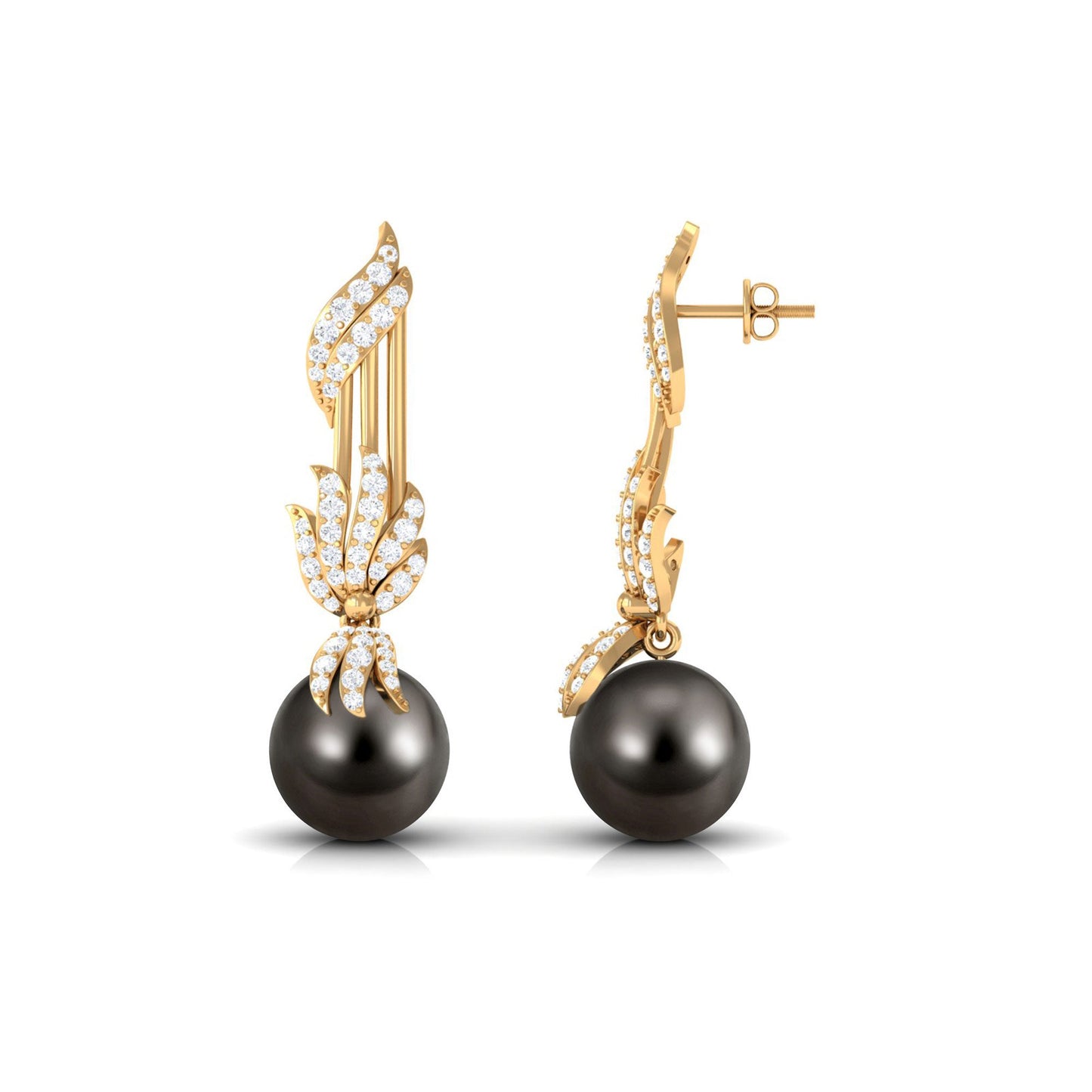Designer 16 Carat Tahitian Pearl Dangle Earrings with Diamond