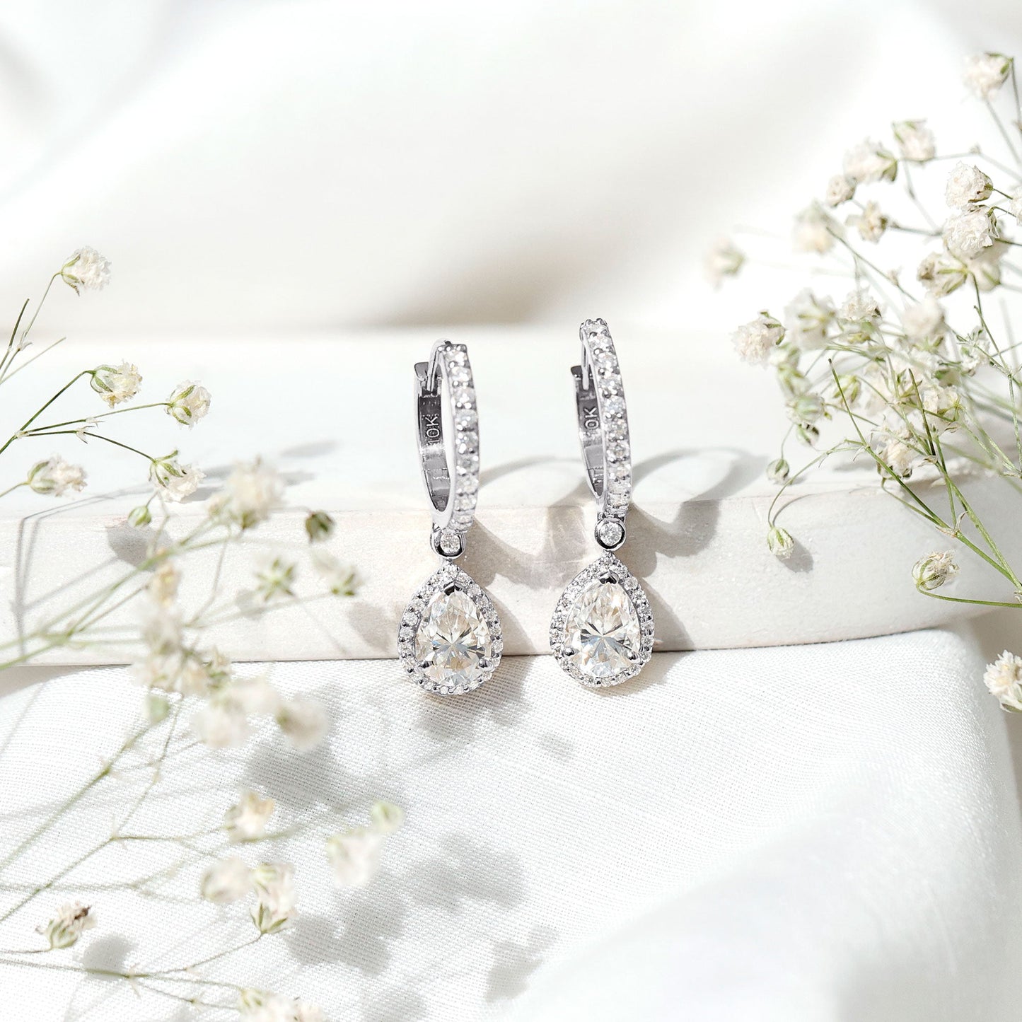 Certified Moissanite Teardrop Earrings with Hinged Hoop