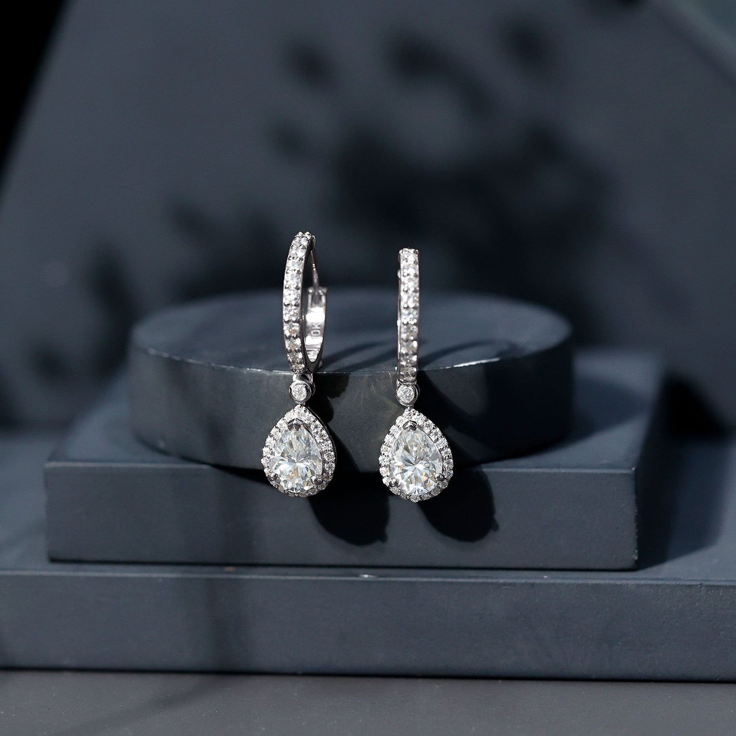Certified Moissanite Teardrop Earrings with Hinged Hoop