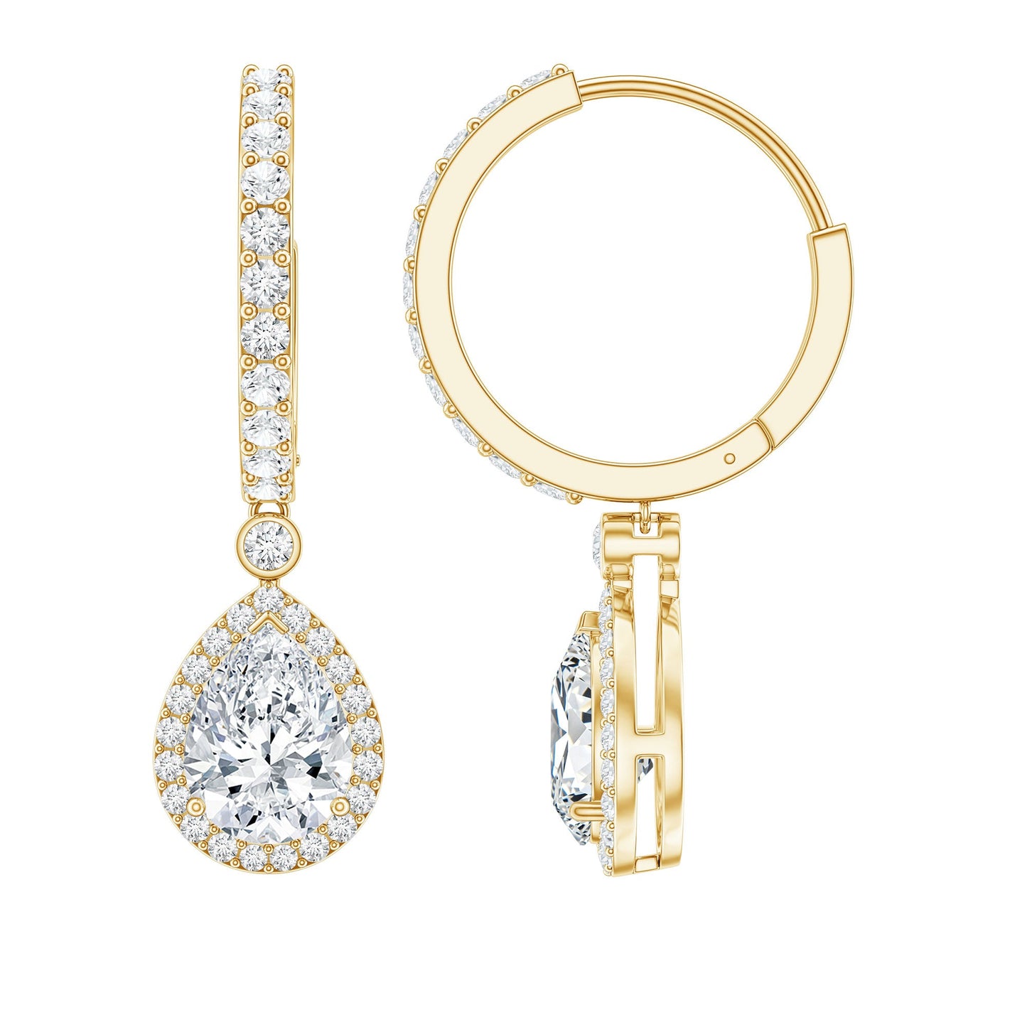 Certified Moissanite Teardrop Earrings with Hinged Hoop