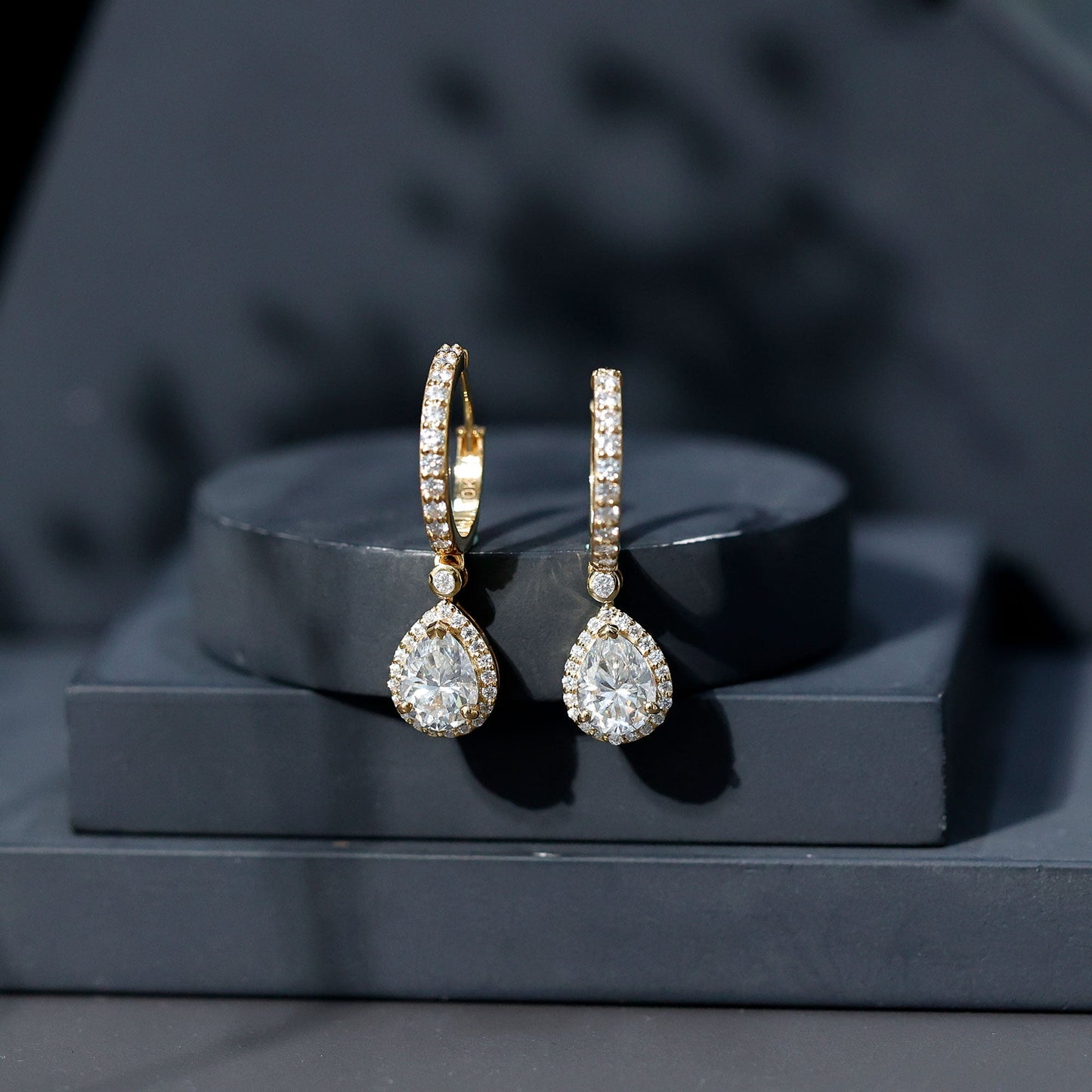 Certified Moissanite Teardrop Earrings with Hinged Hoop