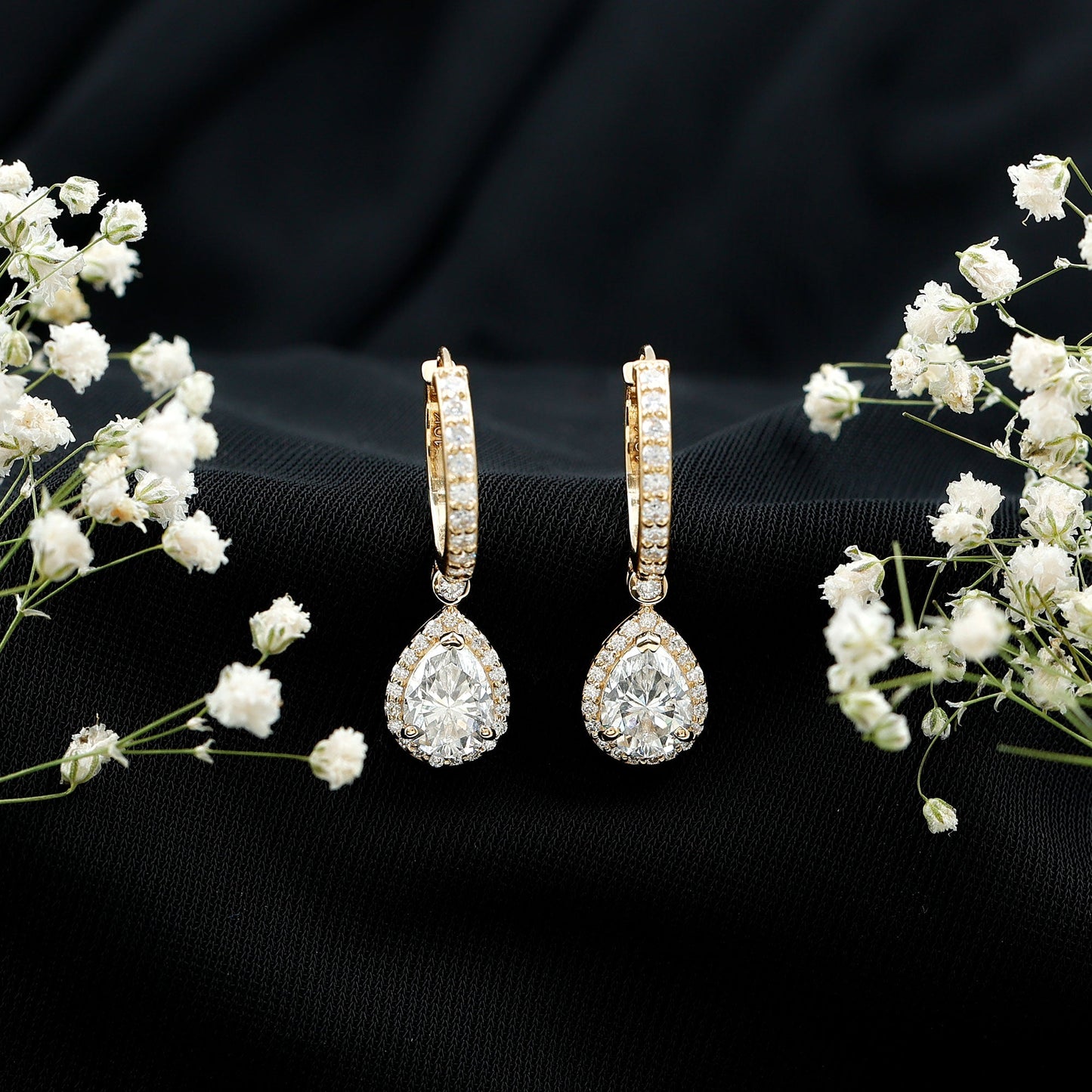 Certified Moissanite Teardrop Earrings with Hinged Hoop