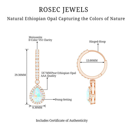 Real 1.4 Carat Ethiopian Opal Teardrop Hoop Earrings with Certificate
