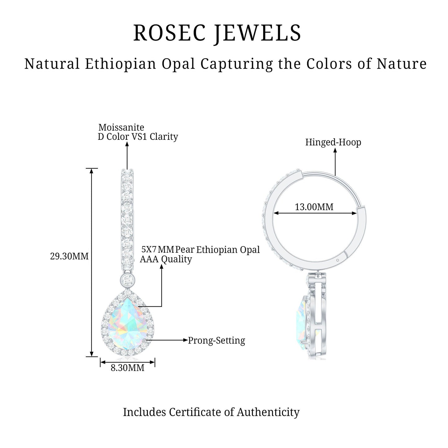 Real 1.4 Carat Ethiopian Opal Teardrop Hoop Earrings with Certificate
