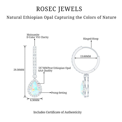 Real 1.4 Carat Ethiopian Opal Teardrop Hoop Earrings with Certificate