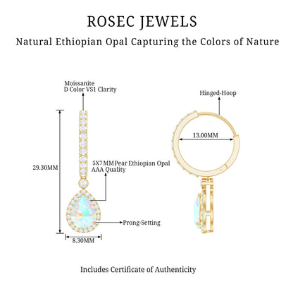 Real 1.4 Carat Ethiopian Opal Teardrop Hoop Earrings with Certificate
