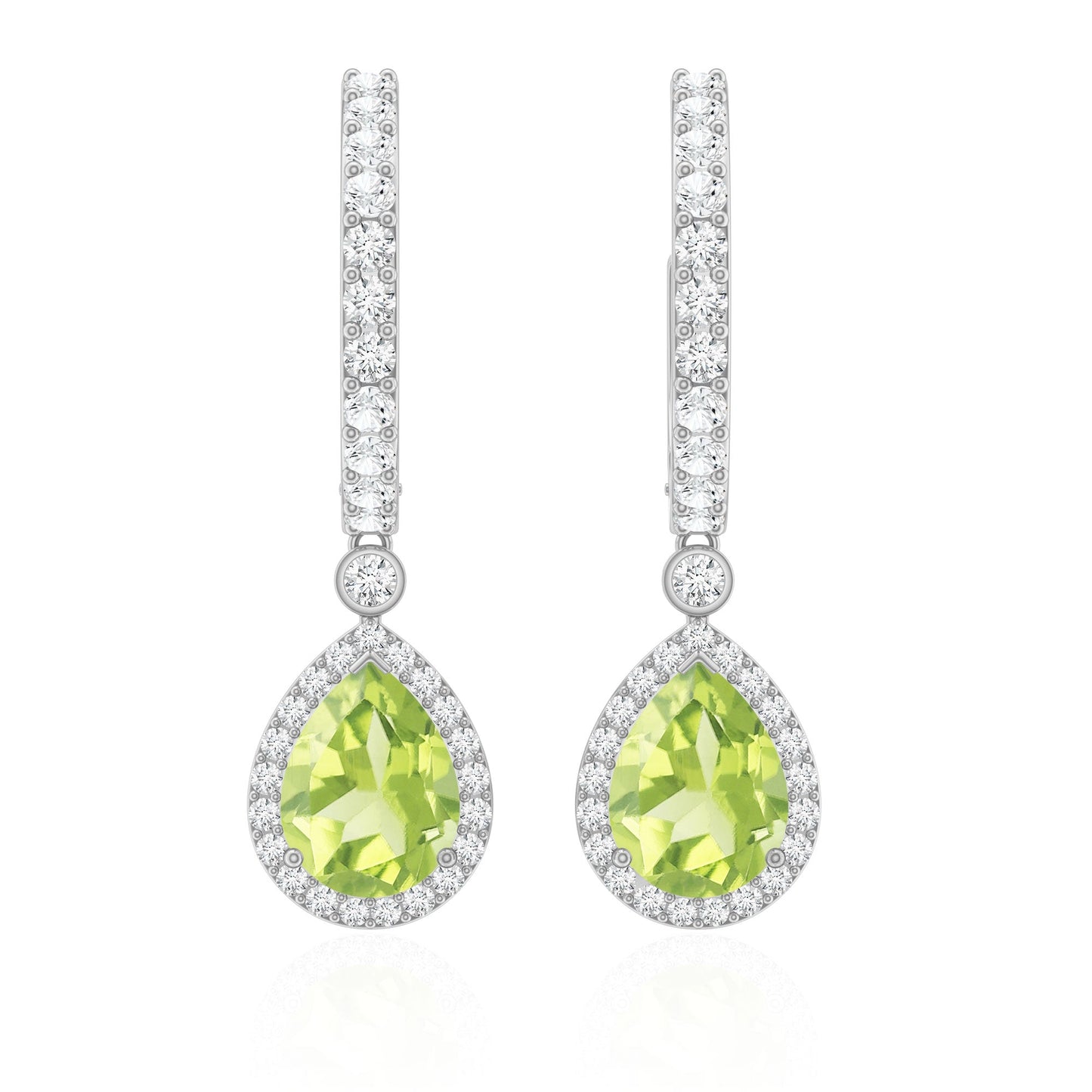 Classic 2 Carat Peridot Teardrop Earrings with Moissanite Hinged Hoop