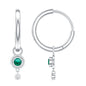 Certified Lab Grown Emerald and Diamond Drop Hoop Earrings