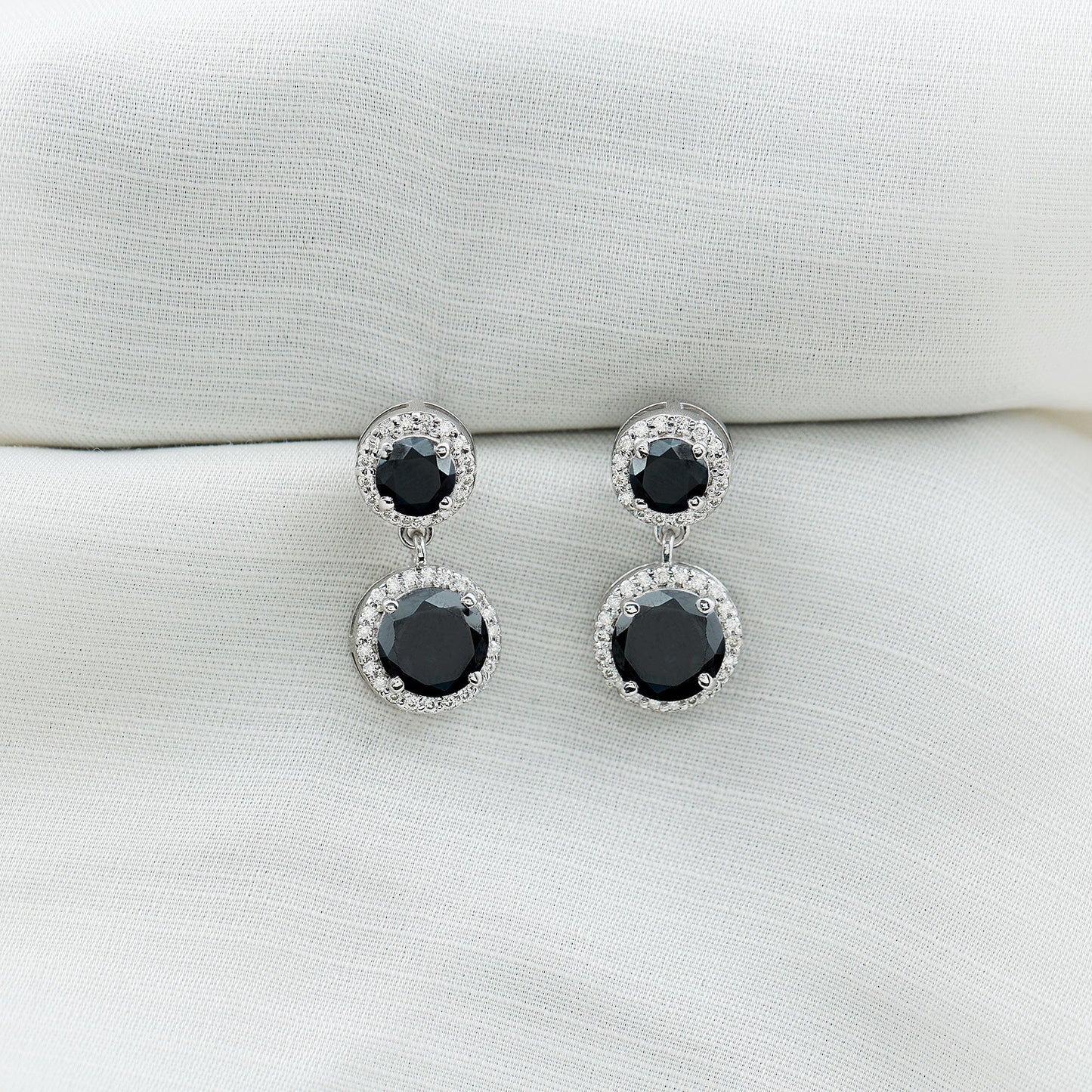 Natural Black Onyx and Moissanite Dangling Earrings