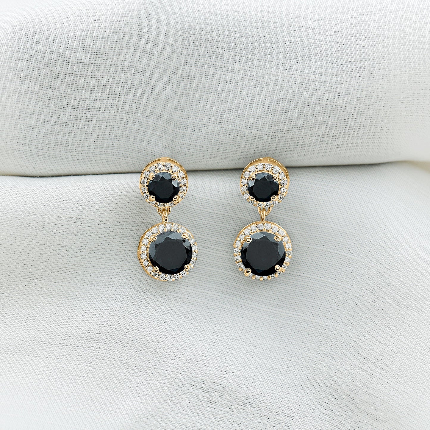 Natural Black Onyx and Moissanite Dangling Earrings