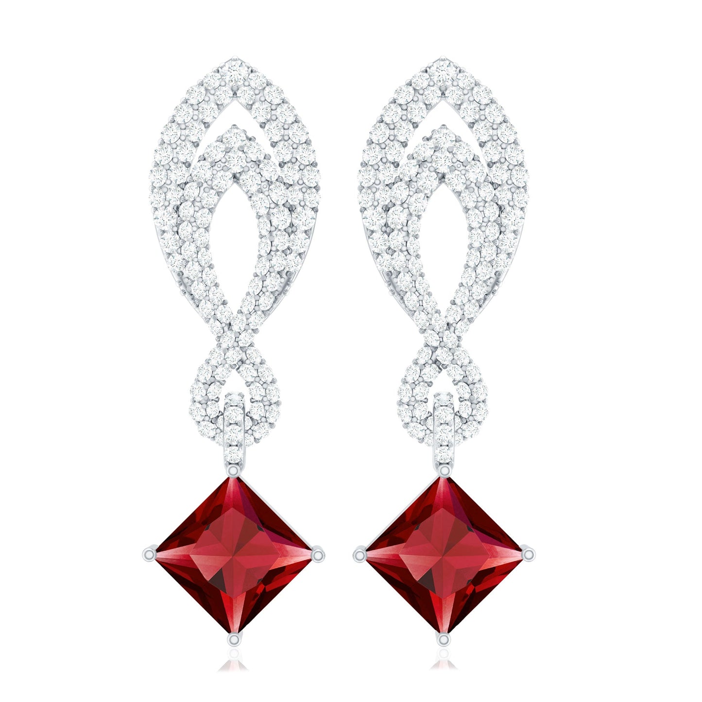 Lab Grown Ruby Drop Dangle Earrings with Diamond