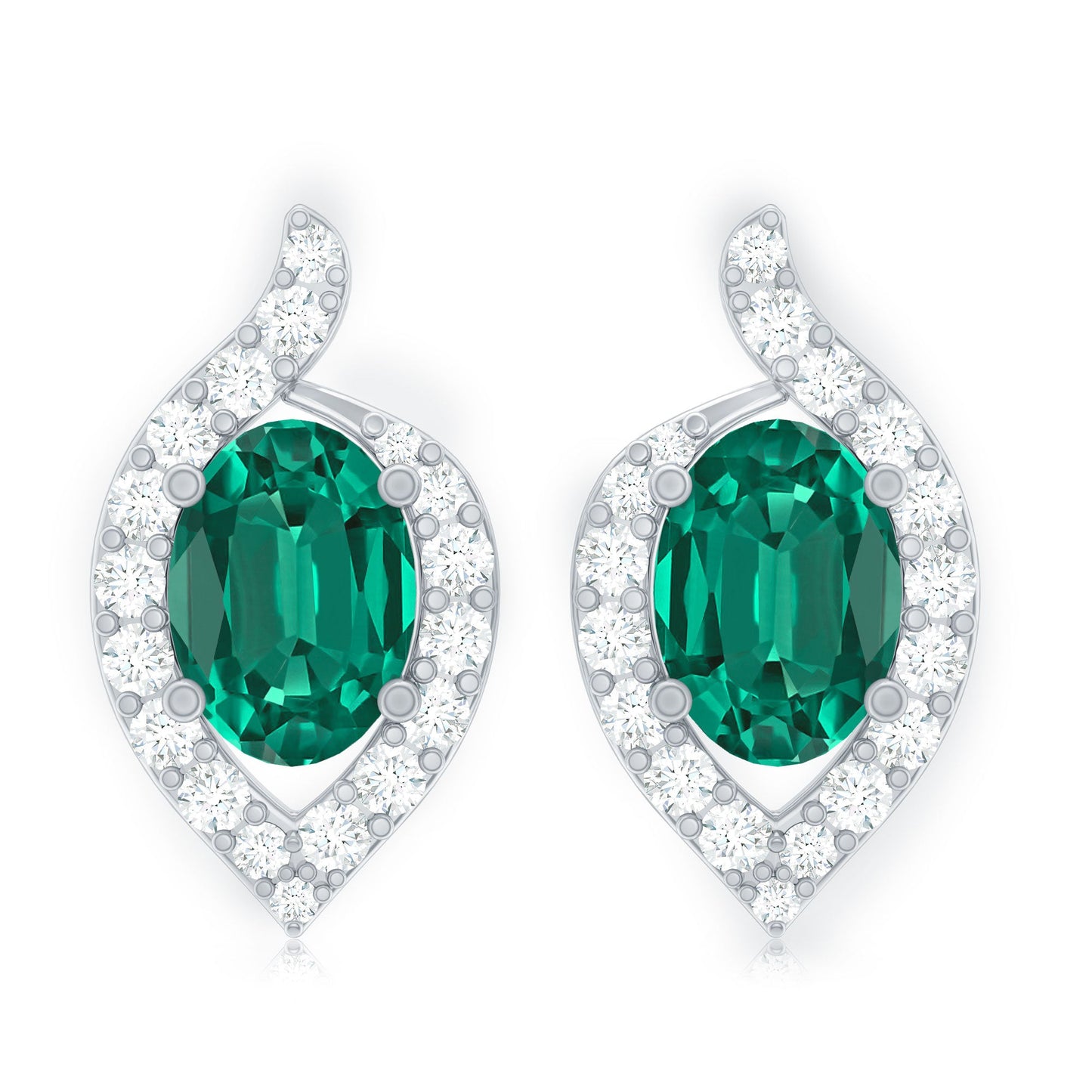 Vintage Inspired Lab Grown Emerald Stud Earrings With Diamond