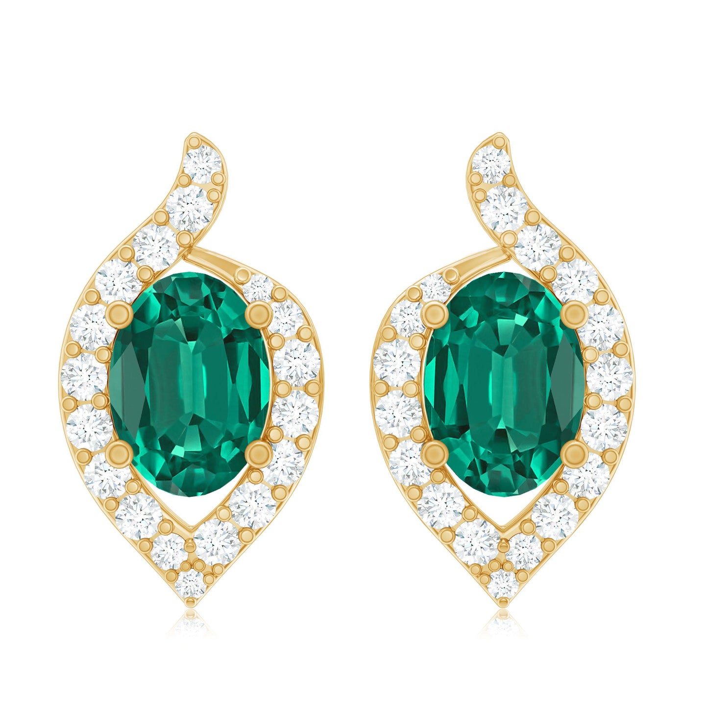 Vintage Inspired Lab Grown Emerald Stud Earrings With Diamond