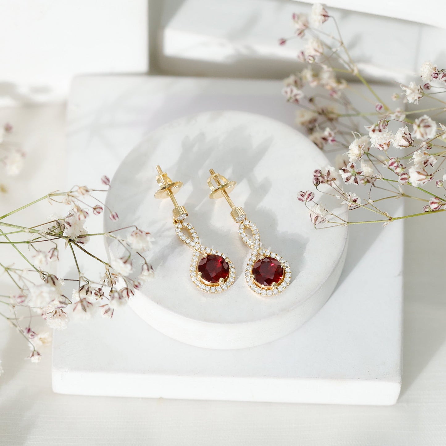 Lab Grown Ruby Diamond Drop Earrings