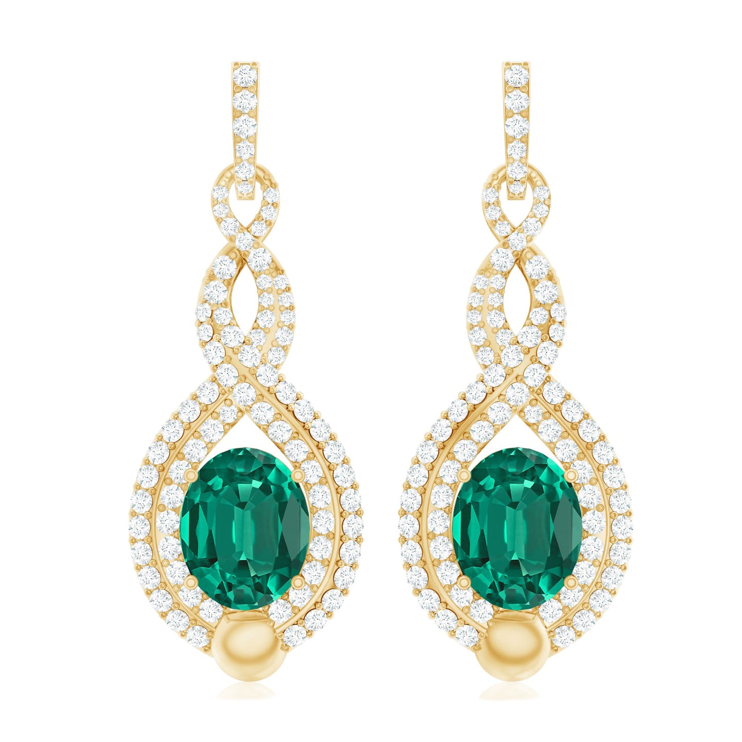 Certified Lab Grown Emerald Wedding Earrings with Double Halo Diamonds