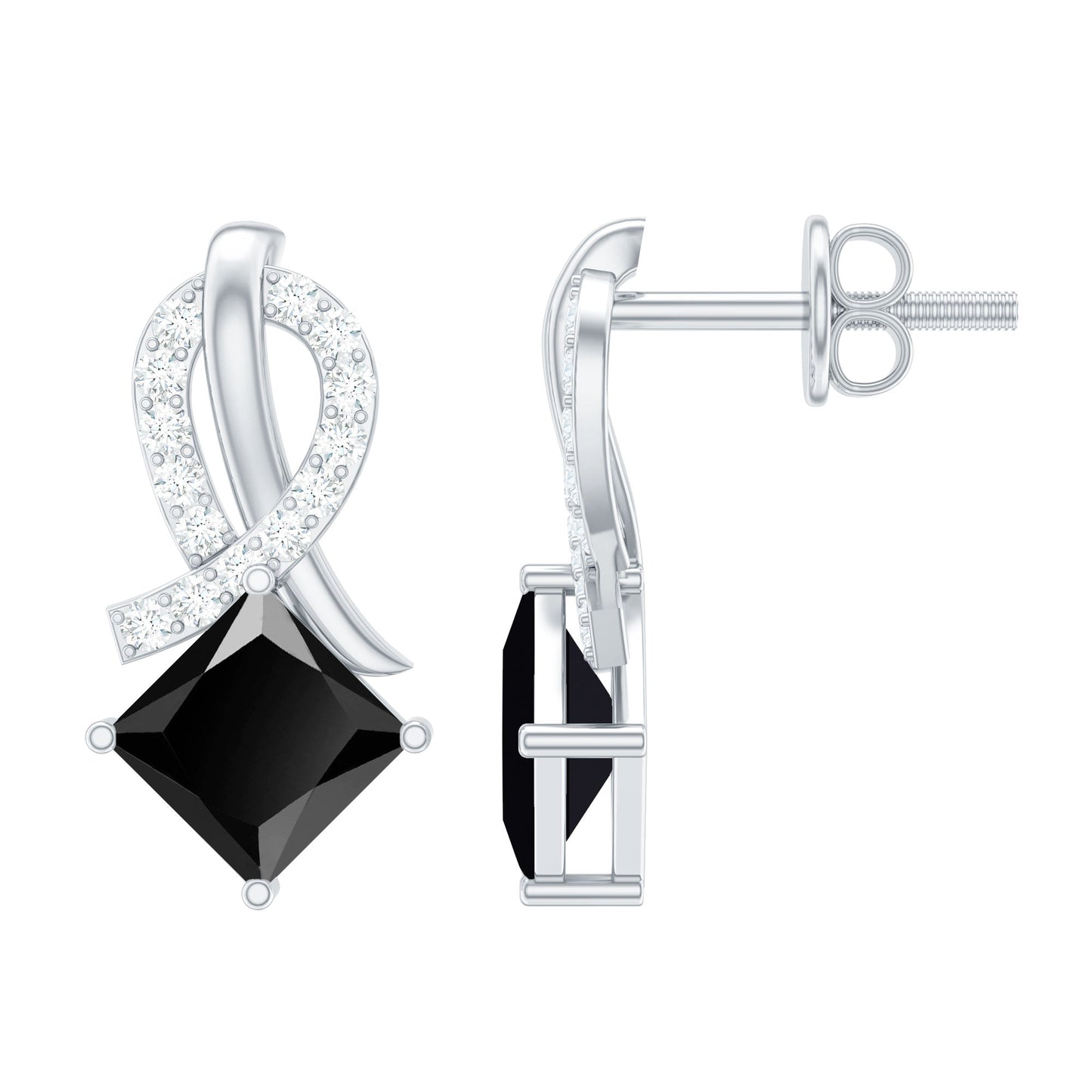 Lab Grown Black Diamond Minimal Stud Earrings With Screw Back