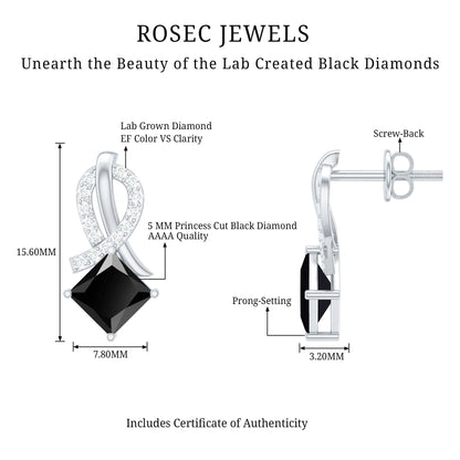 Lab Grown Black Diamond Minimal Stud Earrings With Screw Back